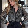 Women's Black Sequin Tassel Button Up Slim Fit Shirt - Image 9
