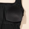 Elegant Women's Black Solid Criss Cross Backless Square Neck One Piece Swimsuit - Image 20