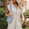 Women's Jet Stream Textured Zipped Front V Neck Collared Casual Romper - Image 14