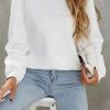 Women's White Textured Puff Long Sleeve Round Neck Top - Image 2