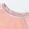 Women's Grapefruit Orange Waffle Knit Wide Bracelet Sleeve Raglan Top - Image 6