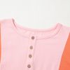 Women's Pink Colorblock Long Sleeve Henley Top with Button Detailing - Image 11