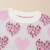 Women's Pink Heart Leopard Print Fuzzy Sweater with Pearled Ribbed Trim - Image 13