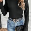 Women's Black Mock Neck Thermal Lined Long Sleeve Tee - Image 5