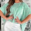 Women's Moonlight Jade Sequin Batwing Sleeve V Neck Velvet Blouse for Night Out - Image 3