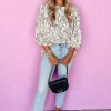 Women's Abstract Beige Balloon Sleeve Crew Neck Blouse - Image 5