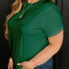 Women's Dark Green Plus Size Round Neck Rolled Sleeve T-Shirt for Casual Style - Image 5