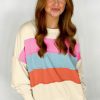 Women's White Colorblock Patchwork Crewneck Sweatshirt with Drop Shoulders - Image 4