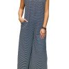 Women's Black and White Striped Print Buttoned Wide Leg Sleeveless Jumpsuit - Image 13