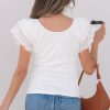 Women's White Eyelet Ruffle Sleeve Slim Fitted Top - Chic Summer Blouse - Image 2