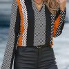 Women's Orange Geo Print Colorblock Notched V Neck Blouse for Casual and Semi-Formal Wear - Image 7