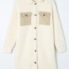 Women's Beige Contrast Flap Pocket Single Breasted Teddy Coat for Winter - Image 19