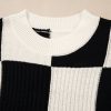 Women's Black Checkered Color Block Crew Neck Short Sleeve Sweater - Image 7