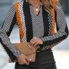 Women's Orange Geo Print Colorblock Notched V Neck Blouse for Casual and Semi-Formal Wear - Image 6