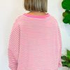 Women's Pink Stripe Loose Drop Shoulder Long Sleeve Top - Casual Fall Fashion - Image 2