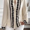 Elegant Women's Beige Floral Embroidered Stand Neck Buttoned Shirt - Image 6