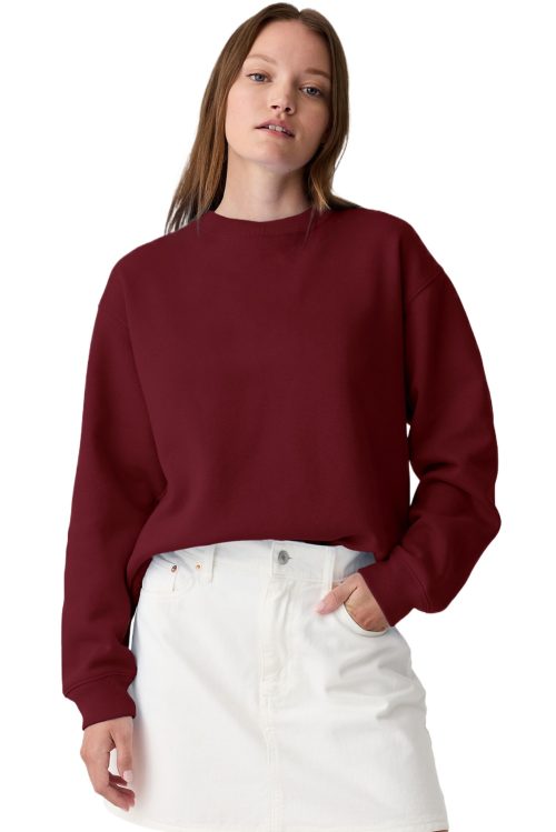 Women's Burgundy Solid Fleece Lined Drop Shoulder Terry Sweatshirt