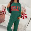 Women's Evergreen JOLLY Corded Long Sleeve Top and Pockets Pants Set for Cozy Lounging - Image 6