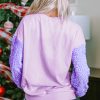 Women's Orchid Petal Sequin Patchwork Long Sleeve Pullover Top - Stylish and Versatile - Image 2