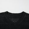 Women's Black Eyelet Pattern V Neck Drop Shoulder Sweater - Casual and Stylish for Fall - Image 14