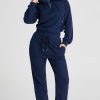 Women's Navy Blue Ribbed Knit Cropped Hoodie and Joggers Set - Image 4