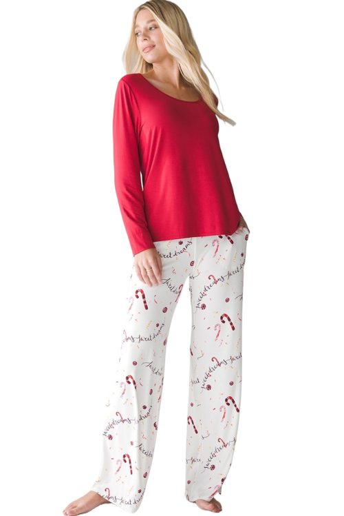 Women's Red Christmas Two Piece Lounge Set: Cozy Top and Pants Ensemble