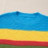 Women's Light Blue Colorblock Mixed Textured Drop Shoulder Sweater - Image 7