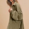 Women's Oversized Moss Green Patchwork Buttoned Waffle Knit Shacket - Image 3