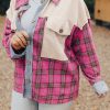 Women's Red Plaid Waffle Knit Patchwork Plus Size Shirt - Image 9