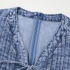 Women's Beau Blue Tie V Neck Denim Shift Dress with Tucking Detail and Pockets - Image 23