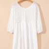 Trendy Women's White Eyelet Patchwork Oversized Top with V Neck and High Low Hem - Image 10