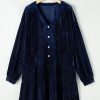 Women's Navy Blue Plus Size Textured Velvet Tiered V Neck Dress - Image 15