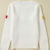 Women's White Colorful Flower Applique Textured Knit Sweater - Image 9