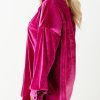 Plus Size Women's Bright Pink Velvet Chest Pocket Drop Shoulder Shirt - Image 7