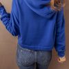 Women's Dark Blue Drop Shoulder Cropped Hoodie with Drawstring - Image 2