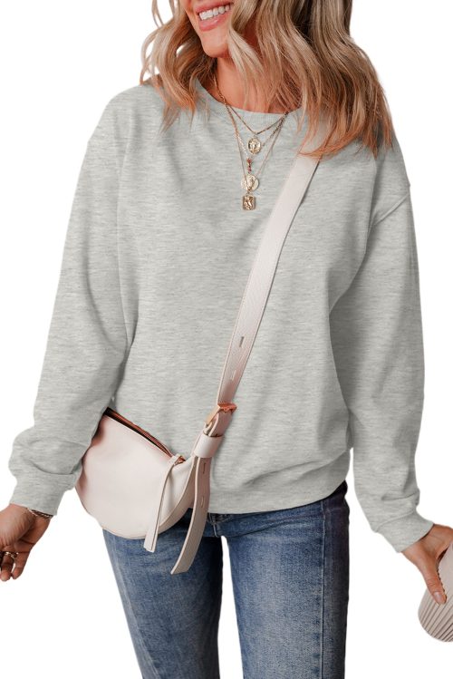 Women's Gray Solid Fleece Lined Drop Shoulder Terry Sweatshirt