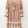 Women's Apricot Floral Print Mini Dress with Tassel Drawstring and V Neck - Image 4