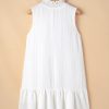 Women's White Textured Frilled High Neck Sleeveless Ruffled Mini Dress - Image 7