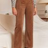 Women's Chestnut Solid Color Double Breasted High Waist Straight Leg Pants - Image 5