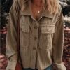 Female Dark Khaki Textured Chest Pocket Long Sleeve Shirt Jacket - Image 3