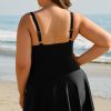 Women's Black Plus Size Solid Pleated Ruffled One Piece Swim Dress for Beach Days - Image 2