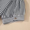 Plus Size Black Stripe Short Sleeve Buttoned V Neck Mini Dress with Pockets - Image 9