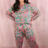 Plus Size Green Printed Long Sleeve and Pants Lounge Set - Image 11