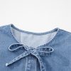 Women's Dusk Blue Tied Front Bubble Sleeve Peplum Denim Shirt - Image 7