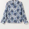 Women's Bohemian Blue Tribal Pattern Long Sleeve Shirt - Image 9