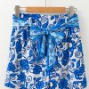 Women's Blue Floral Print High Waist Casual Shorts with Pocket and Front Knot Detail - Image 7