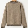 Women's Pale Khaki Contrast Trim Mock Neck Drop Shoulder Sweater - Image 13