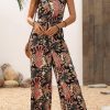 Women's Black Floral Print Belted Sleeveless Wide Leg Jumpsuit for Summer - Image 11