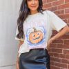 Women's Spooky White Pumpkin Print Round Neck Halloween T-Shirt - Image 3