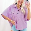 Women's Orchid Bouquet Corded Fabric Short Sleeve Blouse with Flap Pockets - Image 3